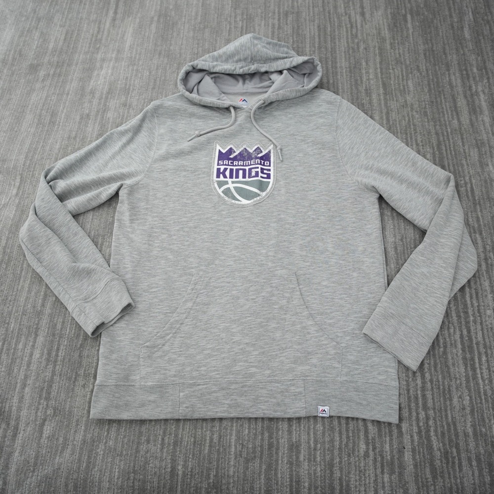 Sacramento Kings Hoodie Men Majestic‎ Sweatshirt Pullover Gray Solid NBA Large